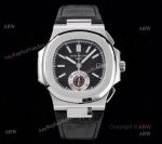 New Patek Philippe Nautilus 5980 Black Dial Black Leather Strap Swiss Made Replica Watch (1)_th.jpg